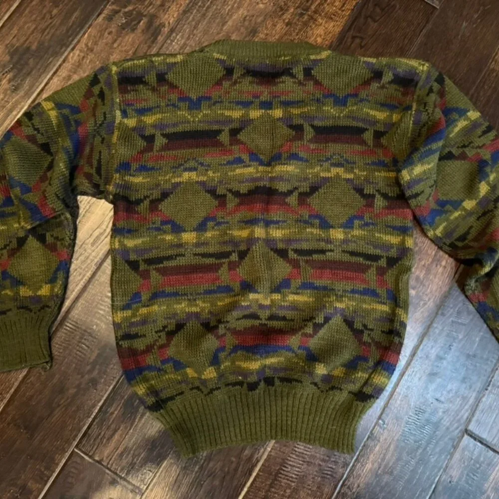 Vintage Gold Chartwell Sweater – Men’s Medium – Geometric Knit Leather Squares